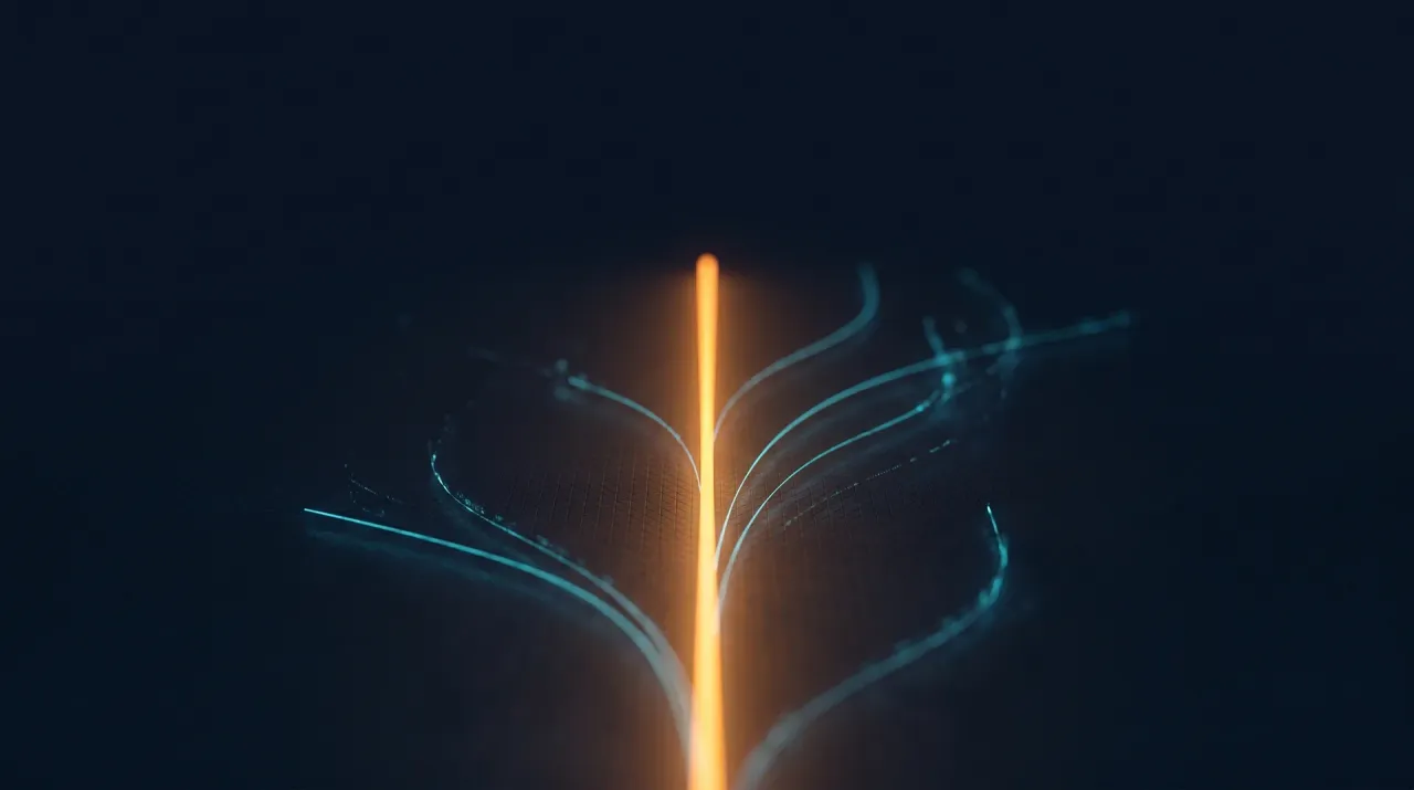 Rust hot path services, shown as a single straight amber high-intensity conduit through dim cyan support lines